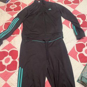 green and black adidas track suit (capri length pants)